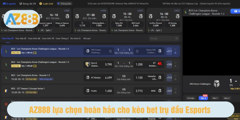 AZ888 lựa chọn hoàn hảo cho kèo bet trụ đầu Esports
