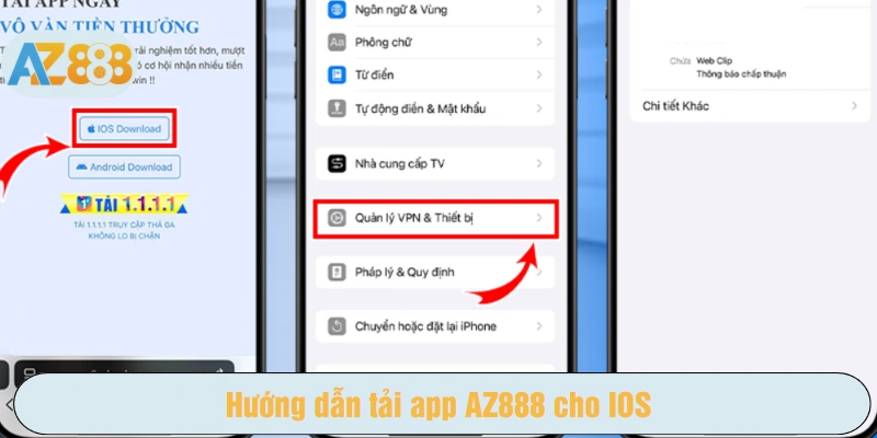 Hướng dẫn tải app AZ888 cho IOS