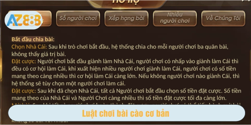 Luật chơi bài cào tại AZ888