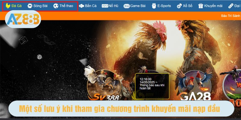 Khuyến mãi nạp đầu áp dụng cho nhiều sảnh