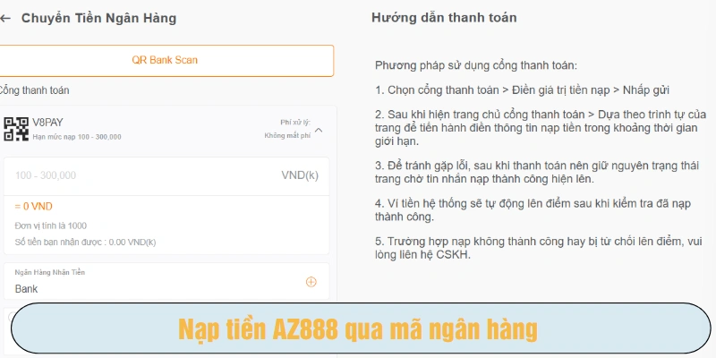 Nạp tiền AZ888 qua mã ngân hàng