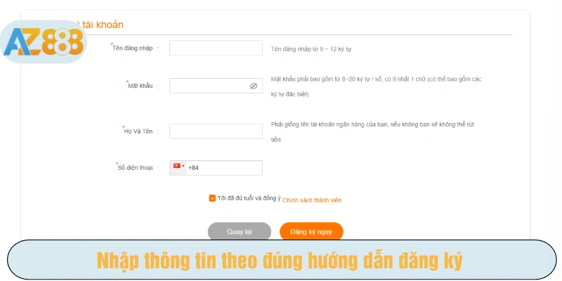 Nhập thông tin theo đúng hướng dẫn đăng ký